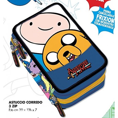 ASTUCCIO SCUOLA COMPLETO ORGANIZZATO 3 ZIP ADVENTURE TIME CARTOON NETWORK ORIGINAL 41 PEZZI GIOTTO/FILA/FRIXION LYRA