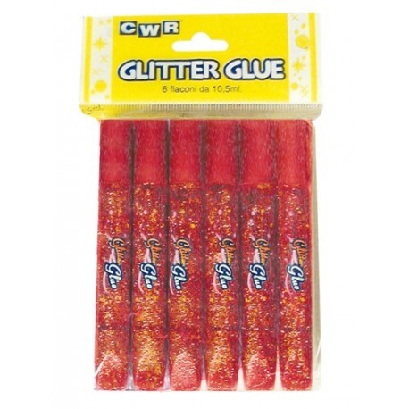 BLISTER 6 TUBETTI COLLA GLITTER ROSSA DA 10,5 ML.NON TOSSICO