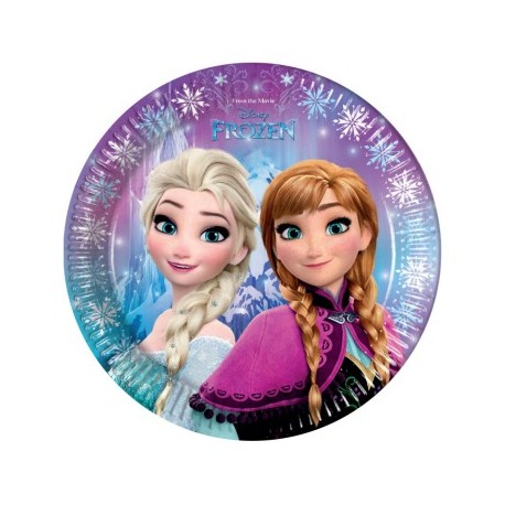 PIATTI PICCOLI DI CARTA DECORATI FROZEN NORTHERN LIGHT DISNEY ORIGINAL 20CM.CONFEZ.DA 8 PZ.