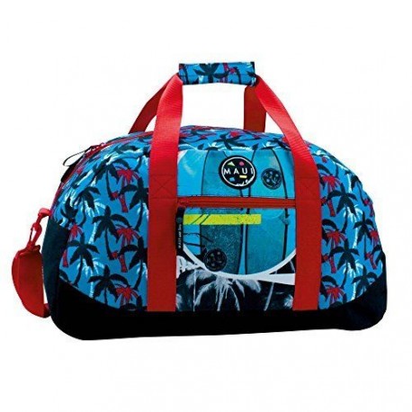 BORSA DA VIAGGIO E DA PALESTRA CON TRACOLLA MAUI TOP QUALITY 50X28X26CM.100%POLIESTER NERA/BLU/ROSSA A FANTASIA