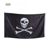 BANDIERA CON STAMPA PIRATA NERA 90X150CM.100%POLIESTER.DECORAZIONI PER FESTE DI HALLOWEEN/CARNEVALE E PARTY A TEMA