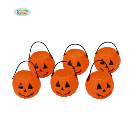 BLISTER 6 ZUCCHE IN PLASTICA DA 7CM.ARTICOLI DECORATIVI PER FESTE DI HALLOWEEN E PARTY A TEMA