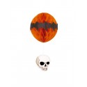 FESTONE LANTERNA DI CARTA ARANCIONE CON TESCHIO PENDENTE 46CM.ARTICOLI DECORATIVI PER FESTE DI HALLOWEEN E PARTY A TEMA