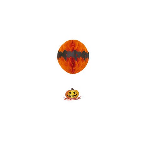 FESTONE LANTERNA DI CARTA ARANCIONE CON ZUCCA PENDENTE 46CM.ARTICOLI DECORATIVI X FESTE DI HALLOWEEN E PARTY A TEMA