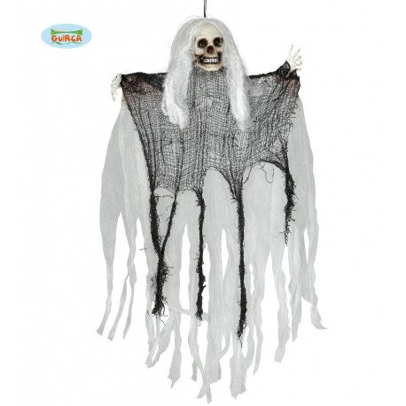 BUSTO PICCOLO SCHELETRO IN PLASTICA VESTITO DI BIANCO CON APPENDIBILE ARTICOLI DECORATIVI X FESTE DI HALLOWEEN E PARTY