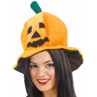 CAPPELLO ZUCCA DI HALLOWEEN CON APPLICAZIONI DECORATIVE PER FESTE E TRAVESTIMENTI A TEMA 100% POLIESTER