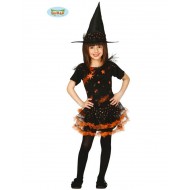 COSTUME STREGA BABY 3/4 ANNI COMPLETO VESTITO E CAPPELLO PER FESTE E PARTY A TEMA/HALLOWEEN E CARNEVALE 100%POLIESTER