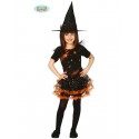 COSTUME STREGA BABY 3/4 ANNI COMPLETO VESTITO E CAPPELLO PER FESTE E PARTY A TEMA/HALLOWEEN E CARNEVALE 100%POLIESTER