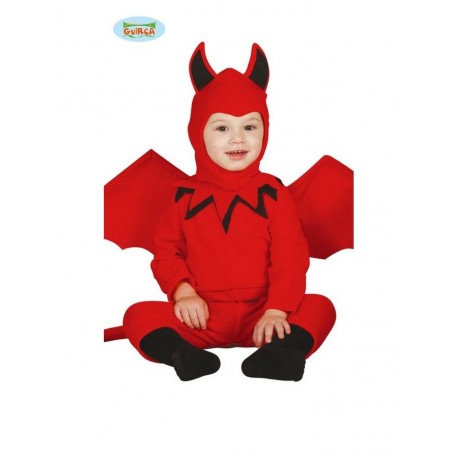 COSTUME DIAVOLETTO BABY 6/12 MESI COMPLETO TUTA INTERA/CODA/CAPUCCIO/ALI/ ROSSO X FESTE DI HALLOWEEN/CARNEVALE E PARTY