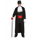 COSTUME HALLOWEEN CONTE DRACULA ADULTO TAGLIA UN.MANTELLO LUNGO CINTURA ROSSA E COLLO DI PIZZO BIANCO COME MANICHE