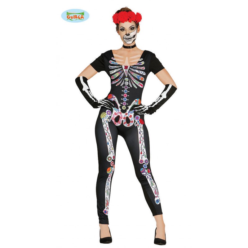 COSTUME SCHELETRO MESSICANO GIRL ADULTA TAGL.UN.GUANTI E TUTA PER  TRAVESTIMENTI DI HALLOWEEN/CARNEVALE E PARTY A TEMA - Parole e Pensieri