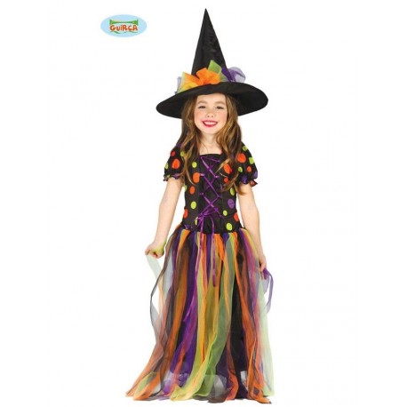 COSTUME STREGA BABY 5/6 ANNI VESTITO E CAPPELLO PER FESTE E TRAVESTIMENTI DI HALLOWEEN/CARNEVALE E PARTY A TEMA