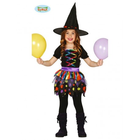 COSTUME STREGA BABY 5/6 ANNI VESTITO E CAPPELLO PER TRAVESTIMENTO HALLOWEEN/CARNEVALE E FESTA A TEMA