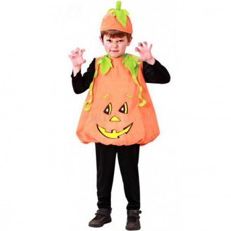 COSTUME ZUCCA BABY 5/6 ANNI VESTITO ARANCIONE E CAPPELLINO PER FESTE E TRAVESTIMENTI DI HALLOWEEN E PARTY A TEMA