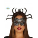 SET MASCHERA+CERCHIETTO IN TESSUTO PER TRAVESTIMENTO DONNA RAGNO NERO/ARGENTO HALLOWEEN/CARNEVALE