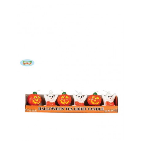 BLISTER 6 CANDELINE ZUCCHA E FANTASMINI DECORATI PER FESTE E ALLETIMENTI LOCALI E PARTY A TEMA HALLOWEEN