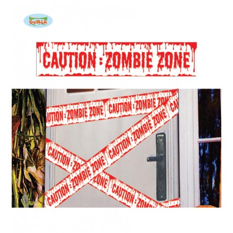 NASTRO CON SCRITTA CAUTION ZOMBIE ZONE 6 METRI X 12CM.IN PLASTICA I PER FESTE DI HALLOWEEN E PARTY A TEMA