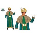 COSTUME RE MAGIO ADULTO TAGLIA UNICA VESTITO VERDE CON BORDATURE ORO E MACULATO CON MANTELLO SENZA TURBANTE