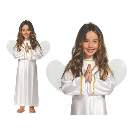 COSTUME ANGELO BABY 7/9 ANNI VESTITO COMPLETO DI ALI BIANCO PER FESTE E TRAVESTIMENTI DI NATALE CARNEVALE E PARTY A TEMA