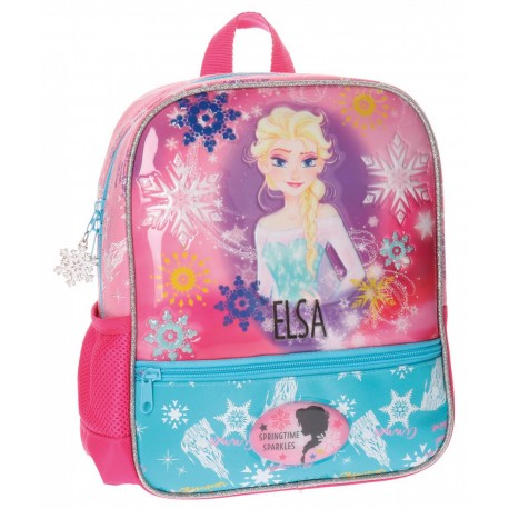 ZAINO ASILO ELSA FROZEN DISNEY ORIGINAL 23X28X10CM.70%MICROFIBRA 30%PVC ROSA ADATTABILE AL CARRELLINO