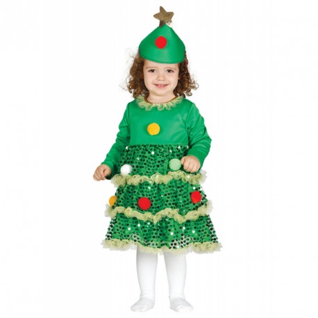 COSTUME DI ALBERO DI NATALE BIMBA 12/24 MESI VESTITO COMPLETO DI CAPPELLO PER TRAVESTIMENTI NATALIZI E PARTY A TEMA