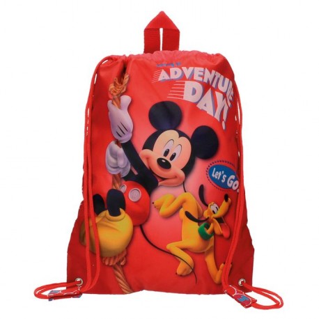 ZAINO MORBIDO A SACCA CON SPALLACCI MICKEY E PLUTO DISNEY ORIGINAL ADVENTURE DAY 30X40CM.ROSSO 100% POLIESTER