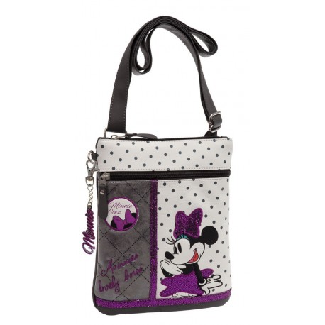 TRACOLLA PIATTA MINNIE BOWS DISNEY ORIGINAL CON APPLICAZIONI A RILIEVO 20X24CM.100%PU