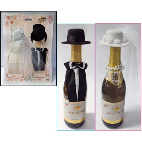 SET ABITO SPOSA E SPOSO DECORATIVI PER BOTTIGLIE CHAMPAGNE ARTICOLI PER FESTE DI MATRIMONIO(CHAMPAGNE BOTTLE DECORATION