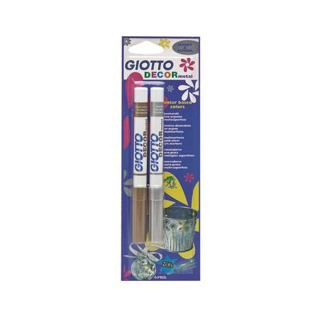 BLISTER 2 PENNARELLI GIOTTO DECOR METAL 1 ORO E 1 ARGENTO A BASE ACQUA SUPER COPRENTI MULTISUPERFICIE HOBBY SCHOOL
