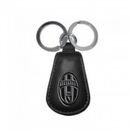 PORTACHIAVI IN VERA PELLE FC JUVENTUS ORIGINALE NERO CON SCRITTA E LOGO JUVENTUS 2 ANELLI IN METALLO PRODOTTO UFFICIALE