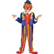 VESTITO CARNEVALE CLOWN PAGLIACCIO 10/12ANNI COSTUME COMPLETO DI 3 PEZZI TUNICA INTERA CON PAPILLON/GIACCA/NASO POLIEST.