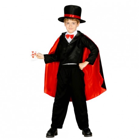 COSTUME CARNEVALE MAGO BAMBINO 7/9 ANNI VESTITO COMPLETO DI  CAPPELLO/JABOT/GIACCA/PANTALONE/MANTELLO 100% POLIESTER - Parole e Pensieri