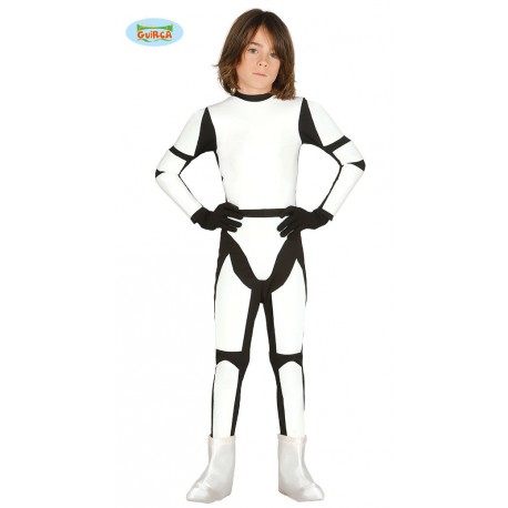 COSTUME DI CARNEVALE SOLDATO DI CAVALLERIA STAR WARS BABY 5/6 ANNI VESTITO TUTA SPANDEX NERO E BIANCO LUCIDO 100%POLIEST