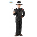 COSTUME CARNEVALE GANGSTER BABY 5/6 ANNI VESTITO COMPLETO GIACCA/PANTALONE/CAPPELLO A STRISCIE/CRAVATTA E PISTOLA