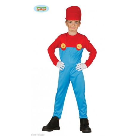 COSTUME CARNEVALE MACCHINISTA DI TRENO SUPER MARIO BABY 5/6 ANNI VESTITO 2 PEZZI COMPLETO DI TUTA CON MAGLIA E CAPPELLO