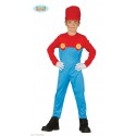 COSTUME CARNEVALE MACCHINISTA DI TRENO SUPER MARIO BABY 7/9 ANNI VESTITO 2 PEZZI COMPLETO DI TUTA CON MAGLIA E CAPPELLO