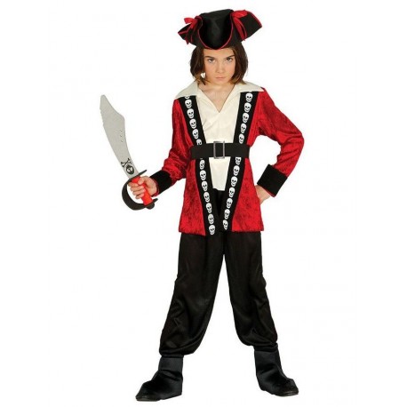 COSTUME PIRATA BABY 5/6 ANNI VESTITO DI CARNEVALE COMPLETO DI 4 PEZZI CAPPELLO/GIACCA/CINTURONE/PANTALONE