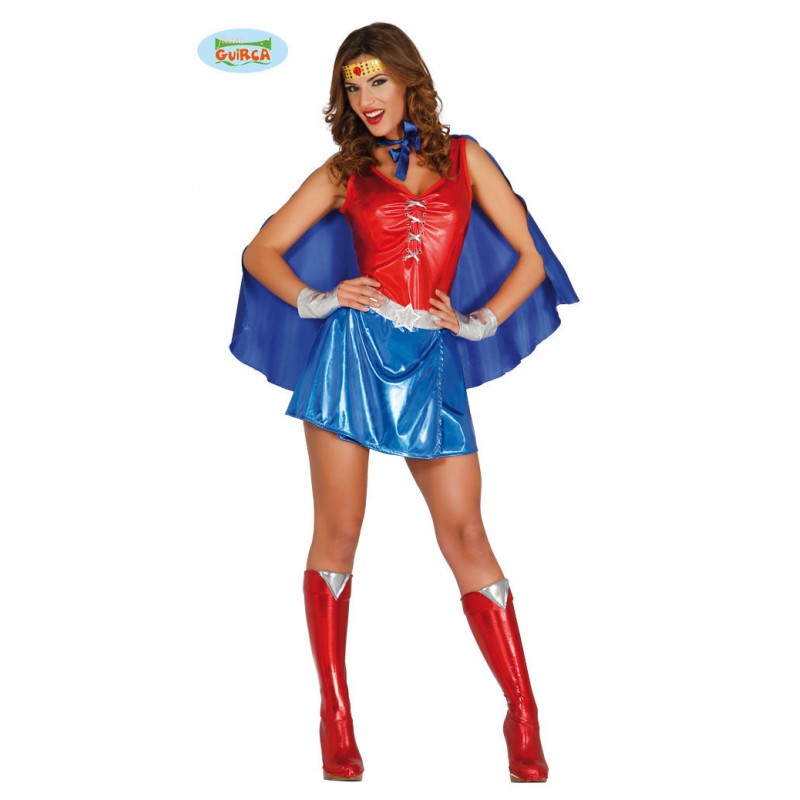 COSTUME CARNEVALE POWER WOMAN SUPER WOMAN EROI VESTITO/MANTELLO/CINTURA/DIADEMA.PER  FESTE E PARTY VARI COD.80601 - Parole e Pensieri