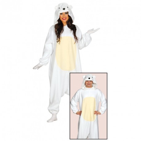 VESTITO COSTUME CARNEVALE ORSO POLARE BIANCO TAGLIA UN ADULTI TUTA CON CAPUCCIO 100%POLIE.COD 84585 GUIRCA 8434077845851