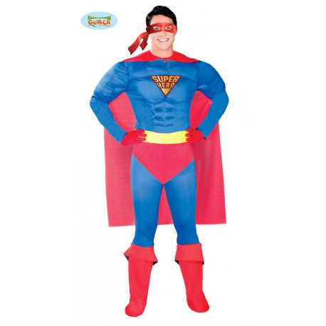 COSTUME CARNEVALE SUPER HEROE SUPERMAN ADULTO TAGLIA UNICA VESTITO COMPLETO TUTA IMBOTTITA/MANTELLO/CINTURA C.80764