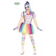 COSTUME CARNEVALE PAGLIACCIA CLOWN DONNA TAGLIA UNICA VESTITO IN SPANDEX COMPLETO DI CAPPELLINO COD 84598 GUIRCA