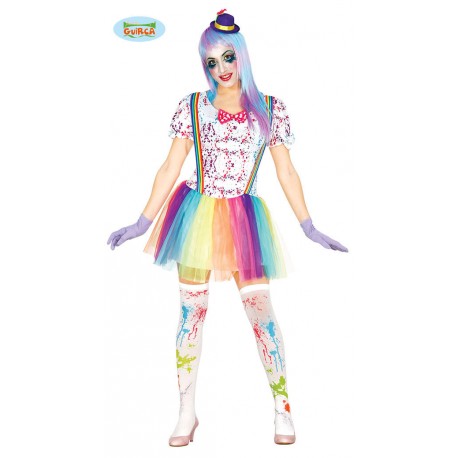 COSTUME CARNEVALE PAGLIACCIA CLOWN DONNA TAGLIA UNICA VESTITO IN SPANDEX COMPLETO DI CAPPELLINO COD 84598 GUIRCA