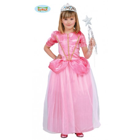 COSTUME CARNEVALE PRINCIPESSA DI BALLO 5/6 ANNI VESTITO ROSA CON BACCHETTA MAGICA PER FESTE E TRAVESTIMENTI VARI GUIRCA