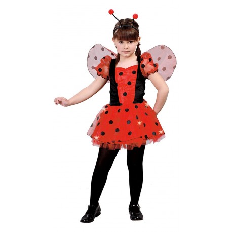 COSTUME CARNEVALE COCCINELLA BAMBINA 7/9 ANNI VESTITO COMPLETO DI