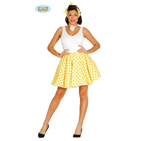 COSTUME CARNEVALE E FESTE A TEMA PIN UP TAGLIA UNI VESTITO COMPLETO GIALLO A POIS E FOULARD COD84505 GUIRCA8434077845059