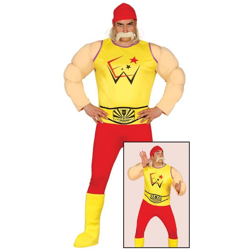 COSTUME CARNEVALE WRESTLING HULK HOGAN T. UNICA VESTITO COMPLETO