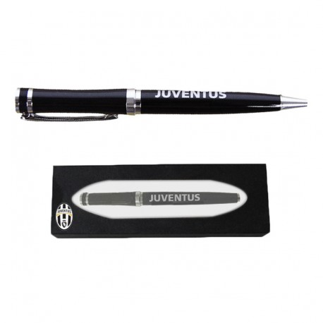 PENNA REGALO CLASSICA A SFERA FC JUVENTUS ASTUCCIO NERO E CROMATO CON SCRITTA JUVENTUS IN BOX REGALO PRODOTTO UFFICIALE