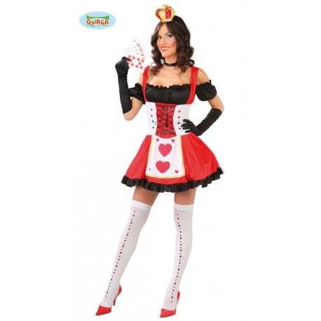 COSTUME CARNEVALE REGINA DI CARTE DI CUORI TAGLIA UNICA VESTITO CORTO COMPLETO DI GUANTI PER TRAVESTIMENTI COD 80778