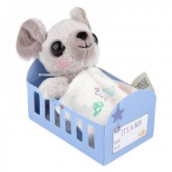PELUCHE BABY BOY TOPINO 13CM IN CULLA CON COPERTINA HOUSE OF MOUSE TOP QUALITY DEPESCHE GERMANY