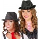 CAPPELLO GANGSTER NERO A STRISCIE BIANCHE PER TRAVESTIMENTI CARNEVALE E PARTY VARI.100%POLIESTERE GUIRCA COD.13367